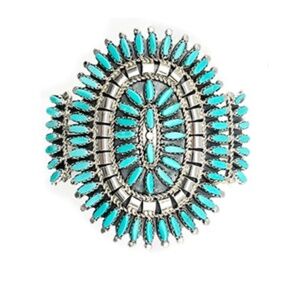 Navajo Turquoise Cluster Cuff Bracelet Sterling Silver Native American Signed